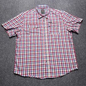 Wrangler Shirt Men XL Red Blue Plaid Western Hiking Utility Button Shirt